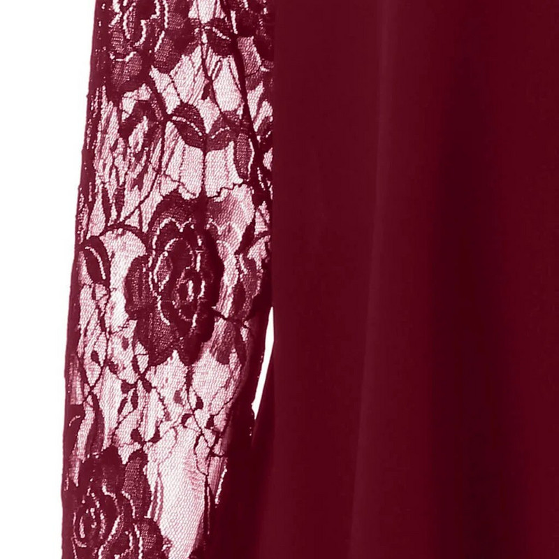 Ženska haljina velikih veličina Prozirna čipkana patchwork haljina dugih rukava s visokim niskim porubom O-izrezom Ležerna elegantna haljina za zabave Vestidos