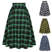 Karácsonyi zöld piros vintage rakott kockás szoknya őszi téli magas derekú midi szoknyák gomb dekoráció nagy méretű szoknya SS0037