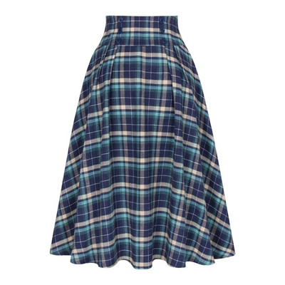 Karácsonyi zöld piros vintage rakott kockás szoknya őszi téli magas derekú midi szoknyák gomb dekoráció nagy méretű szoknya SS0037