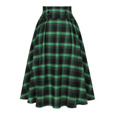 Karácsonyi zöld piros vintage rakott kockás szoknya őszi téli magas derekú midi szoknyák gomb dekoráció nagy méretű szoknya SS0037