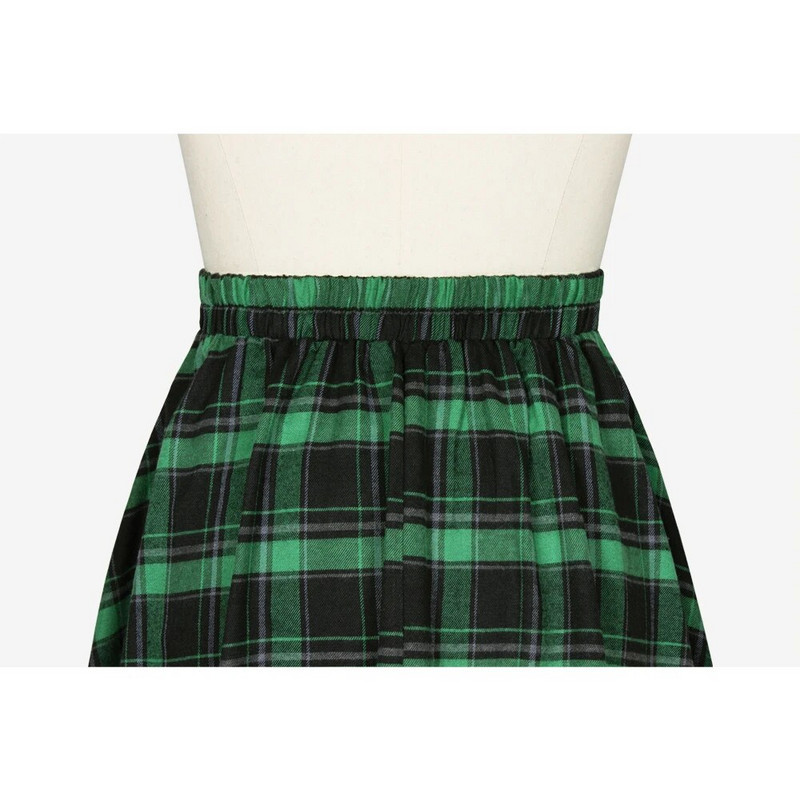 Karácsonyi zöld piros vintage rakott kockás szoknya őszi téli magas derekú midi szoknyák gomb dekoráció nagy méretű szoknya SS0037