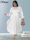 Wmstar suures suuruses kleidid naistele Uued sügisriided Solid O kaelusega Plisseeritud Elegantne Peokleit Magusad Maxi Kleidid Hulgimüük Dropshipping