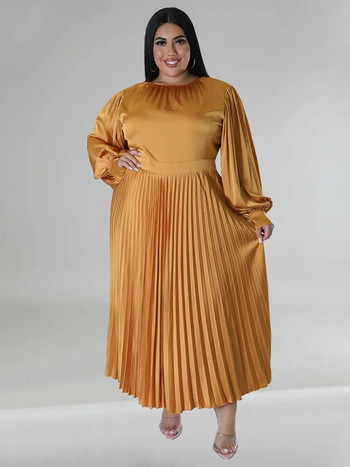 Γυναικεία φορέματα Wmstar Plus Size Νέα φθινοπωρινά ρούχα Solid O Neck Πλισέ Κομψό Γλυκό φόρεμα Maxi Χονδρική Dropshipping