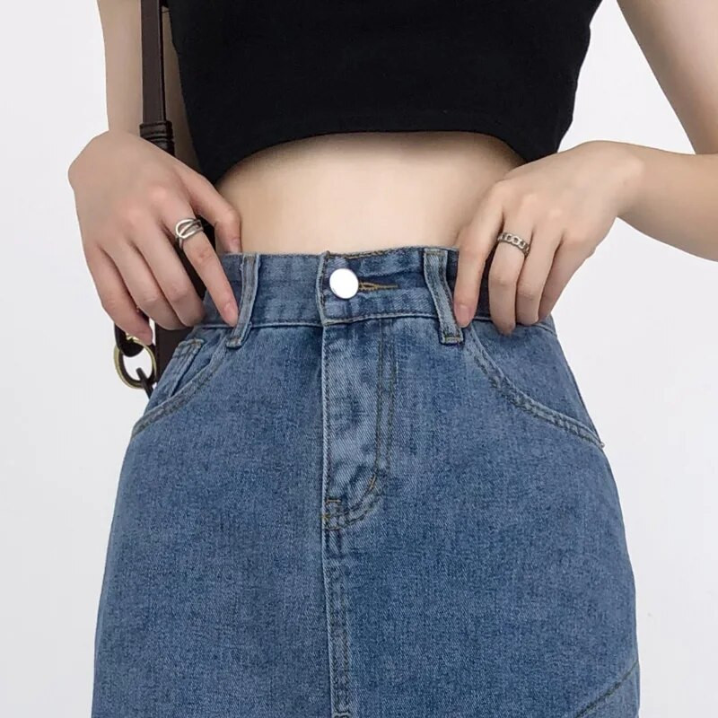 Fusta de blugi cu tăieturi mari, fustă pentru femei, îmbrăcăminte în stil coreean, 2023, fustă subțire, cu talie înaltă, pentru femei, Y2k
