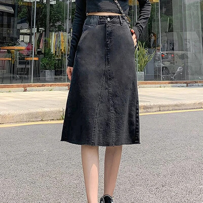 Xisteps Γυναικεία φούστα Midi τζιν ψηλόμεση Γυναικεία φούστα Κομψή Y2K Φθινοπωρινή Solid Streetwear Γυναικείες φούστες 2022