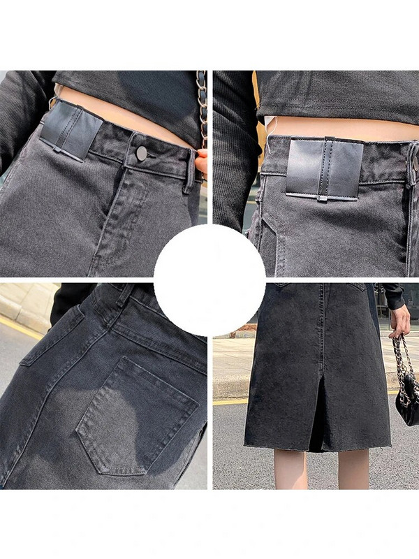 Xisteps Γυναικεία φούστα Midi τζιν ψηλόμεση Γυναικεία φούστα Κομψή Y2K Φθινοπωρινή Solid Streetwear Γυναικείες φούστες 2022