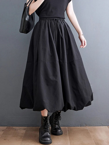 Черна ретро плисирана пола с висока талия Дамска мода Големи размери Свободни ежедневни дълги поли Облекло Пролет Есен 2023 г.
