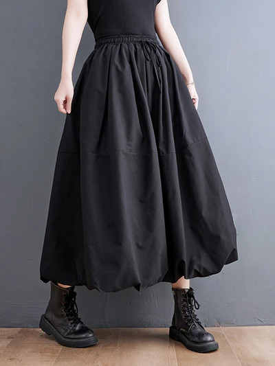 Черна ретро плисирана пола с висока талия Дамска мода Големи размери Свободни ежедневни дълги поли Облекло Пролет Есен 2023 г.