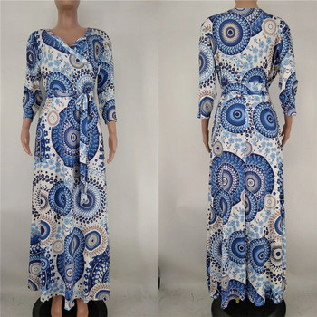 Φορέματα σε μεγάλο μέγεθος για γυναίκες φθινοπωρινά ρούχα Κομψά V λαιμόκοψη Μακρυμάνικο τύπωμα με φόρεμα Maxi Χονδρική Dropshipping