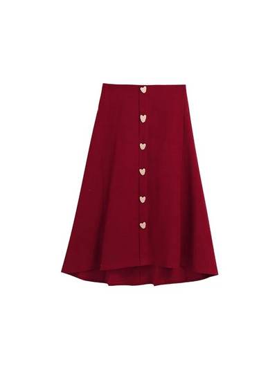 Proljetne ženske crvene srednje duge suknje Trendy labave vintage suknje A kroja Streetwear Ženska korejska elegantna suknja visokog struka velike veličine