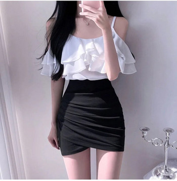 Μαύρη ακανόνιστη μολύβι γυναικεία φούστα 2023 Σέξι ψηλόμεση ελαστική στενή φούστα Vintage παντός τύπου Ρούχα σε κορεατικό στυλ σε συν μέγεθος