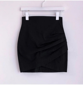 Черна неправилна пола тип молив Дамска 2023 г. Секси еластична тясна пола с висока талия Реколта Универсално облекло в корейски стил Плюс размер