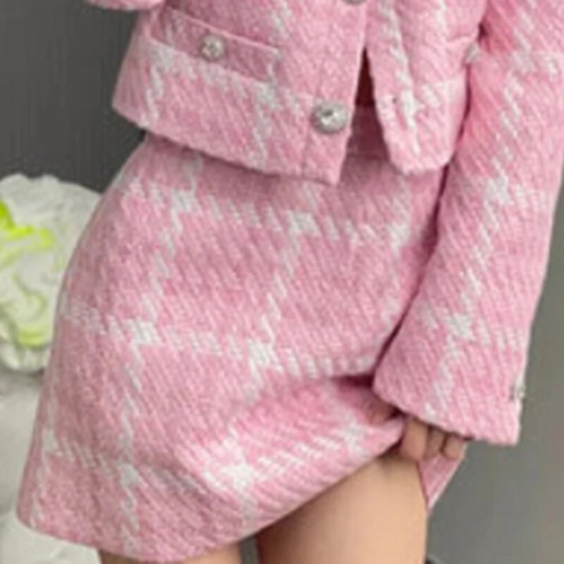 HIGH STREET Najnovija moda 2024. Dizajnerske ružičaste suknje Ženska slatka suknja od tvida od mješavine vune u boji