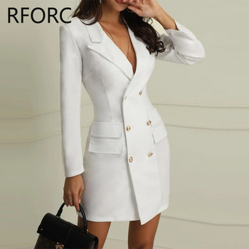 2023 Γυναικείο Μίνι Λευκό Μπλέιζερ Γυναικείο φόρεμα με διπλό στήθος φθινοπώρου και χειμώνα