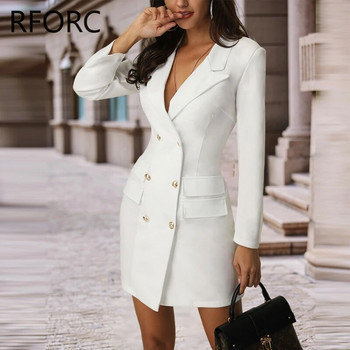 2023 Γυναικείο Μίνι Λευκό Μπλέιζερ Γυναικείο φόρεμα με διπλό στήθος φθινοπώρου και χειμώνα