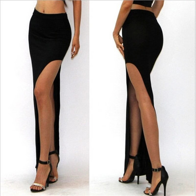 New Fashion Fuste Split Femei Sexy Fuste Lungi Sexy Fusta Deschisă Deschisă Deschisă Laterale Fustă Lungă Talie Înaltă Fusta Maxi Negru
