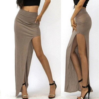 New Fashion Fuste Split Femei Sexy Fuste Lungi Sexy Fusta Deschisă Deschisă Deschisă Laterale Fustă Lungă Talie Înaltă Fusta Maxi Negru