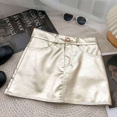 Yitimoky mini kožne suknje za žene 2022. Korejska moda Vintage Streetwear Party Club Night Seksi super kratke metalne pu suknje