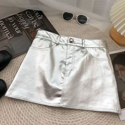 Yitimoky mini kožne suknje za žene 2022. Korejska moda Vintage Streetwear Party Club Night Seksi super kratke metalne pu suknje