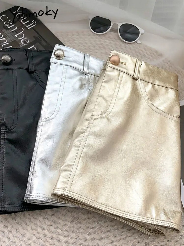 Yitimoky mini kožne suknje za žene 2022. Korejska moda Vintage Streetwear Party Club Night Seksi super kratke metalne pu suknje