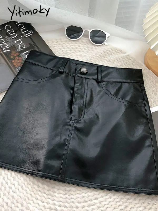 Yitimoky mini kožne suknje za žene 2022. Korejska moda Vintage Streetwear Party Club Night Seksi super kratke metalne pu suknje