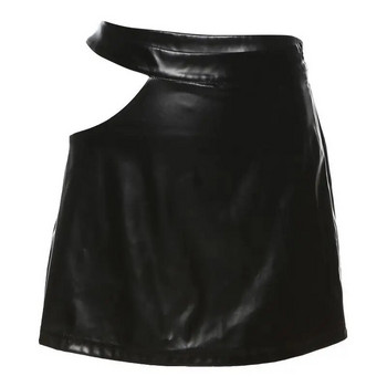 KOXINVES Γυναικεία φούστα 2024 Μόδα Καλοκαίρι Νέο Hollow Out Ψηλόμεσο PU Δερμάτινο Πακέτο Μίνι φούστες Hip Μονόχρωμο WS950