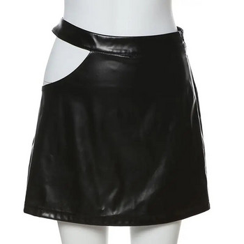 KOXINVES Γυναικεία φούστα 2024 Μόδα Καλοκαίρι Νέο Hollow Out Ψηλόμεσο PU Δερμάτινο Πακέτο Μίνι φούστες Hip Μονόχρωμο WS950