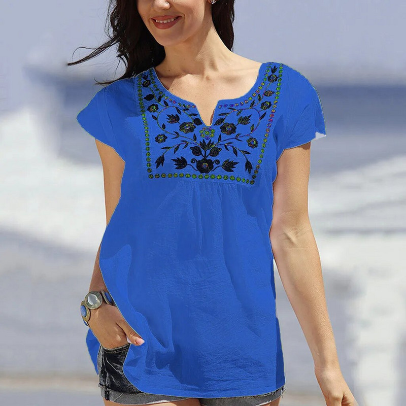 Naiste topid ja pluusid Boho Beachi lühikeste varrukatega särgitopsid 2020. aasta suvised moodsad t-särgid, vabad vabaaja lillemustriga naisteriided