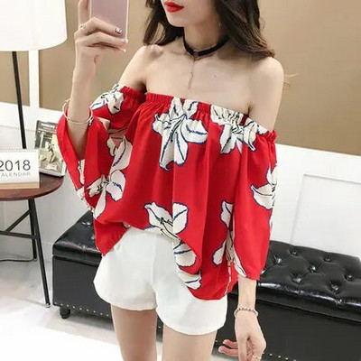 Μπλούζα σιφόν Καλοκαιρινό τοπ Γυναικείο πουκάμισο με φλοράλ Κορεάτικα σέξι γυναικεία μπλουζάκια και μπλούζες Camisas Mujer 2020 KJ1024
