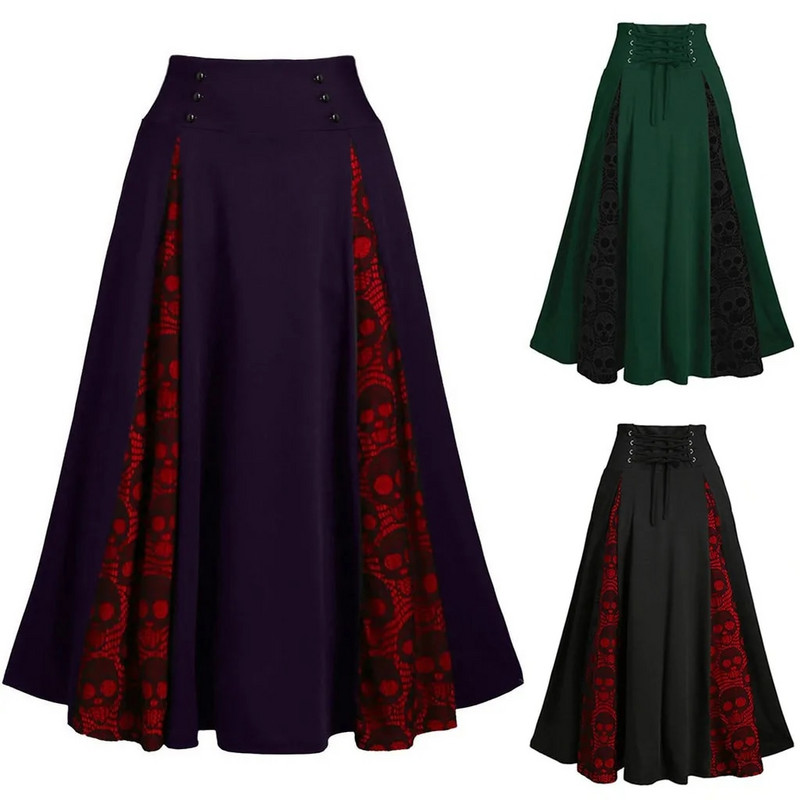 38# Ženske suknje Ženske velike veličine Čipkana patchwork midi suknja visokog struka Gotička plisirana suknja Faldas Jupe Femme Saia Harajuku