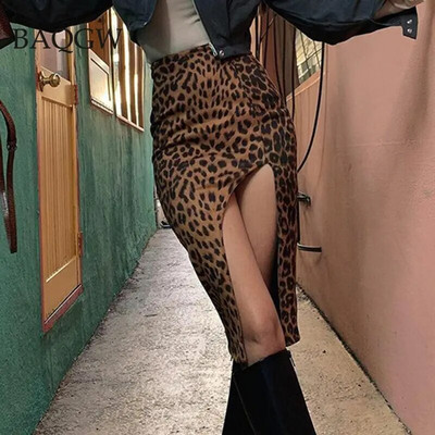 Ženske baršunaste pencil suknje s leopard printom visokog struka, elegantne, izrezane s bočnim prorezima, seksi ženska jesenska suknja Lady Party Club