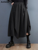 Μαύρη καρό vintage ψηλόμεση πλισέ γυναικεία φούστα Νέο συν μέγεθος Χαλαρές casual midi φούστες Μόδα ρούχα Άνοιξη Καλοκαίρι 2023