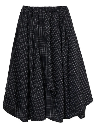 Μαύρη καρό vintage ψηλόμεση πλισέ γυναικεία φούστα Νέο συν μέγεθος Χαλαρές casual midi φούστες Μόδα ρούχα Άνοιξη Καλοκαίρι 2023