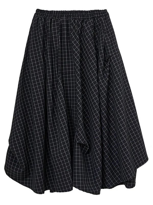 Μαύρη καρό vintage ψηλόμεση πλισέ γυναικεία φούστα Νέο συν μέγεθος Χαλαρές casual midi φούστες Μόδα ρούχα Άνοιξη Καλοκαίρι 2023