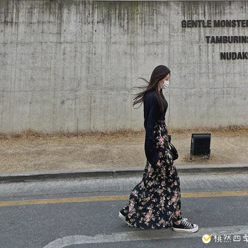 2024 Άνοιξη και Καλοκαίρι με εμπριμέ λουλουδάτο μακρύ φόρεμα για γυναίκες Bohemian ρετρό λεπτή εφαρμογή ψηλόμεση φούστα σε γραμμή Α για γυναίκες P699