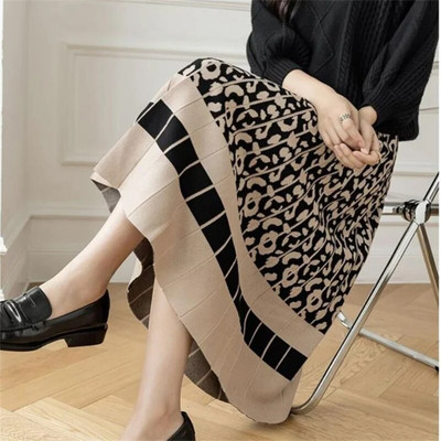 Pletene suknje veličine 40-80 kg s starinskim printom Ženske elastične kišobran suknje visokog struka Ulična odjeća Elegantne duge suknje