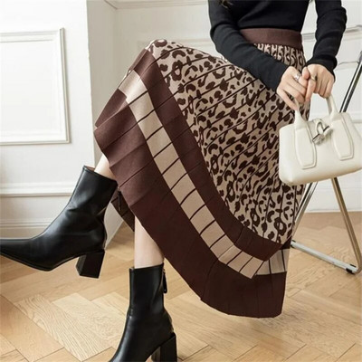 Pletene suknje veličine 40-80 kg s starinskim printom Ženske elastične kišobran suknje visokog struka Ulična odjeća Elegantne duge suknje