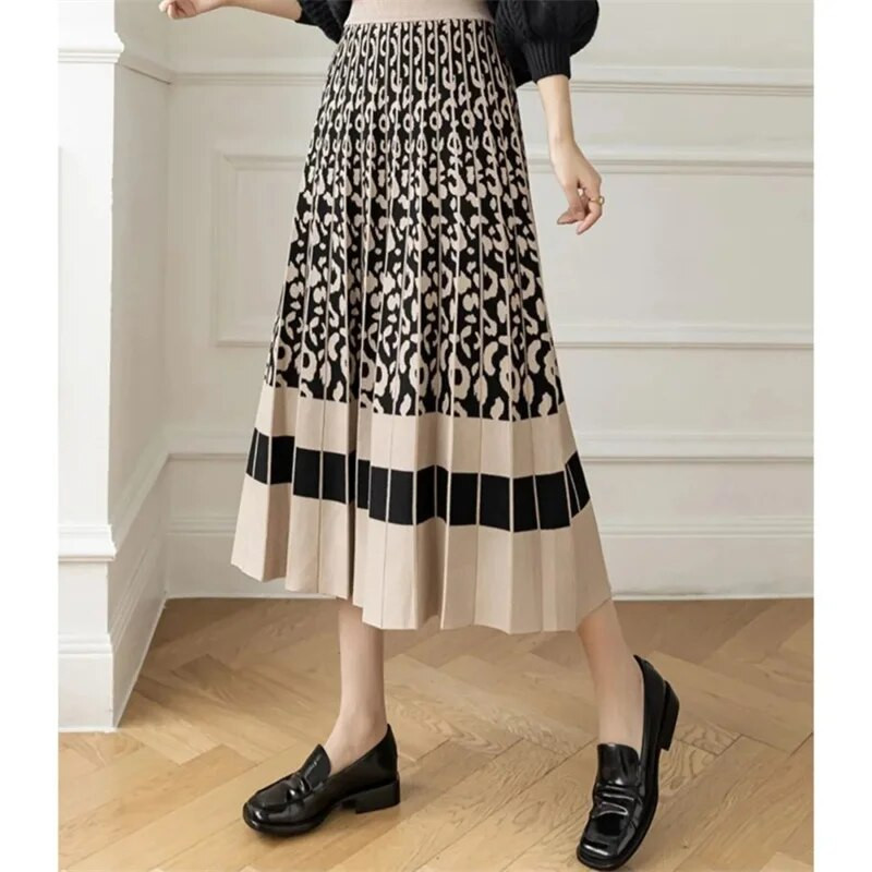 Pletene suknje veličine 40-80 kg s starinskim printom Ženske elastične kišobran suknje visokog struka Ulična odjeća Elegantne duge suknje