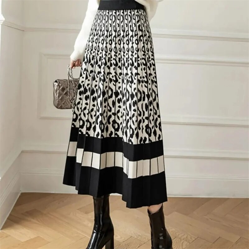 Pletene suknje veličine 40-80 kg s starinskim printom Ženske elastične kišobran suknje visokog struka Ulična odjeća Elegantne duge suknje