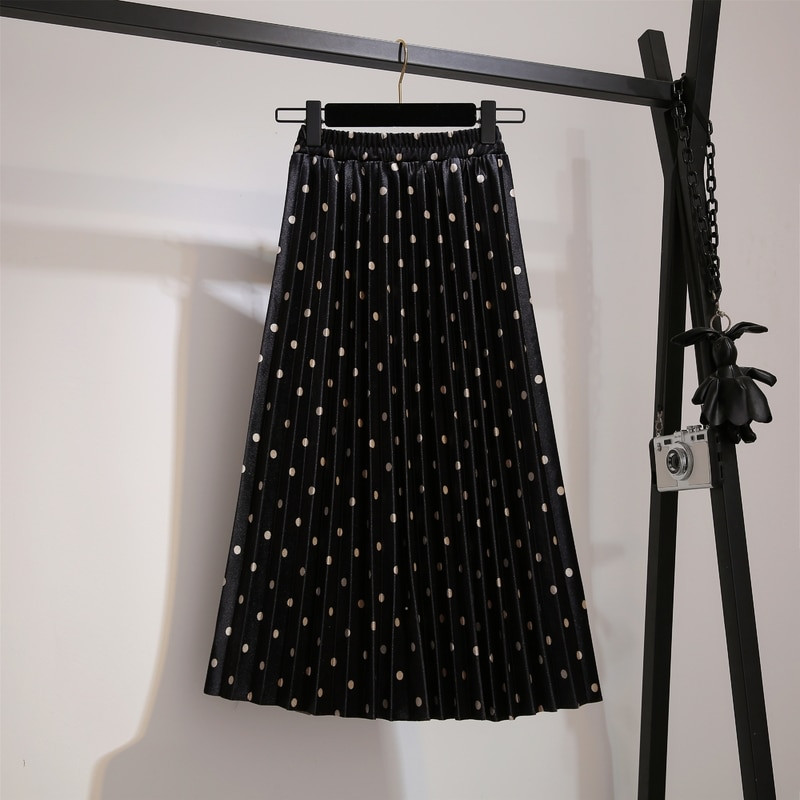 Plisirane suknje Ženske proljeće Jesen Saia Midi visokog struka Faldas Mujer Moda Plus Size Jupe Femme Ženska suknja na točkice od baršuna