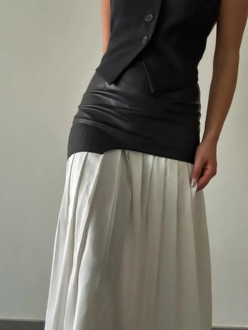 TWOTWINSTYLE Colorblock Patchwork кожена пола с една линия за жени Дамски поли с плисирана плът с висока талия
