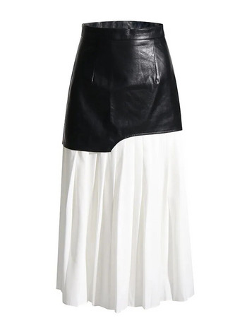 TWOTWINSTYLE Colorblock Patchwork кожена пола с една линия за жени Дамски поли с плисирана плът с висока талия
