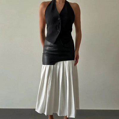 TWOTWINSTYLE Colorblock Patchwork kožna suknja a kroja za žene Visokog struka Spojene plisirane suknje temperamentnog kroja Ženske