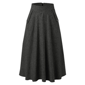 Офис дамска дълга макси пола с висока талия Дамска карирана тънка кройка Миди поли от туид Плюс размер Дамска пола с цип и джоб