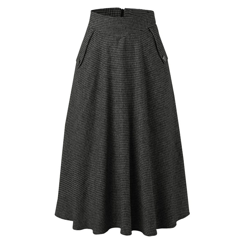 Office Lady magas derekú hosszú maxi szoknya női kockás, vékony, vonalas Tweed midi szoknyák, nagy méretű női cipzáras szoknya zsebbel