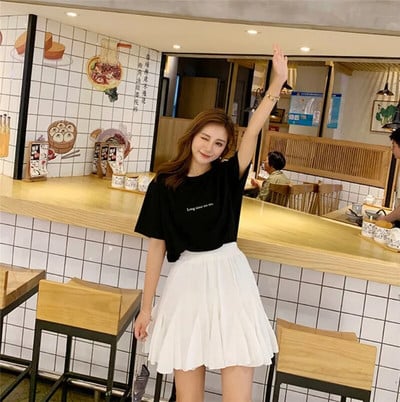 Női szoknya nyári rövid sifon redős szoknya A-vonalú magas derekú miniszoknya fekete fehér rózsaszín nagy méretű mujer faldas