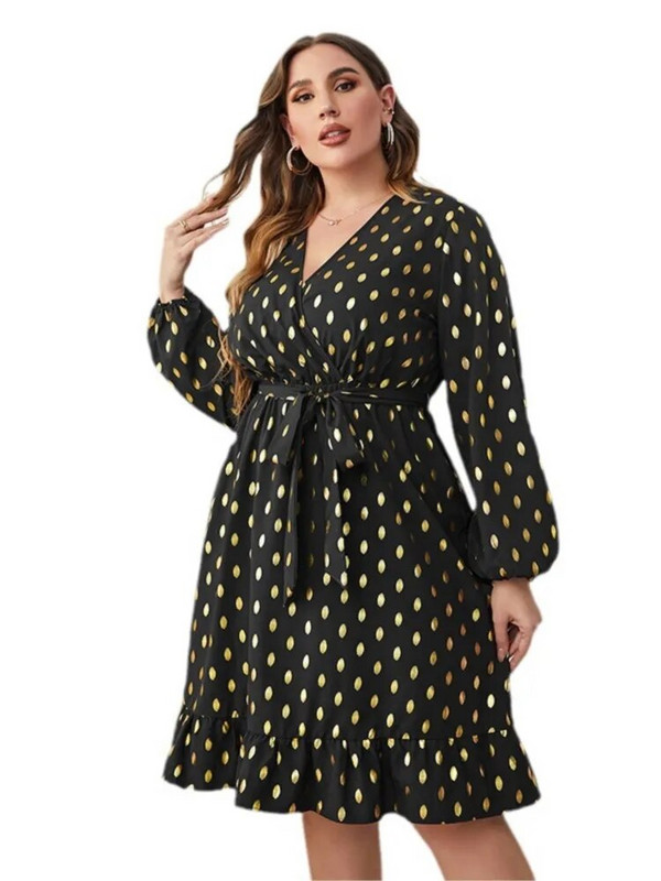 Καλοκαιρινό μίντι γυναικείο φόρεμα πουά με πλισέ μακρυμάνικο casual γυναικεία φορέματα Φαρδιά μόδα γυναικείο φόρεμα 2023