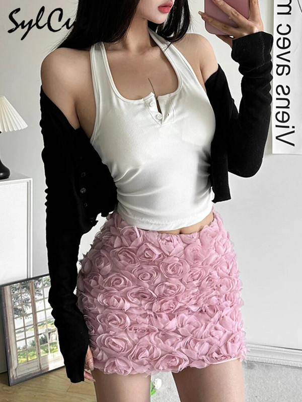 Sylcue Pink Rose Γλυκό χαριτωμένο ευγενικό νεανικό κορίτσι Σέξι με όλα τα ταιριαστά στενή καυτή High Street Μοντέρνα δροσερή γυναικεία φούστα με μολύβι