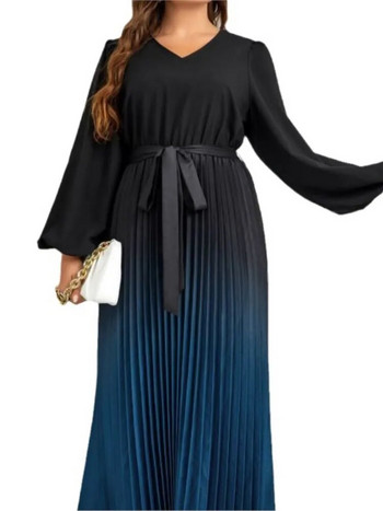 Μίντι φθινοπωρινό φόρεμα σε συνθετικό μέγεθος Γυναικεία μακρυμάνικη γραβάτα μόδας με πλισέ γυναικεία φορέματα Casual φαρδύ γυναικείο φόρεμα με λαιμόκοψη 2023