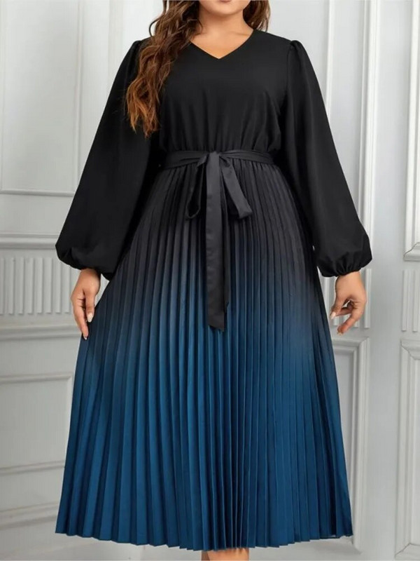 Μίντι φθινοπωρινό φόρεμα σε συνθετικό μέγεθος Γυναικεία μακρυμάνικη γραβάτα μόδας με πλισέ γυναικεία φορέματα Casual φαρδύ γυναικείο φόρεμα με λαιμόκοψη 2023